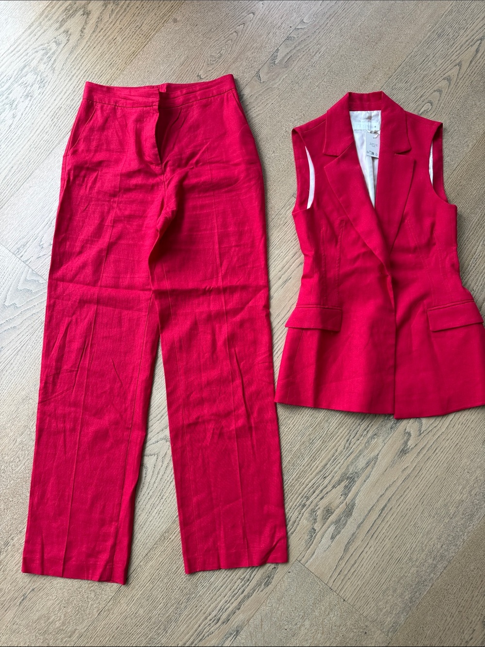 Zara Bright Red Tailored Trousers with Matching Vest